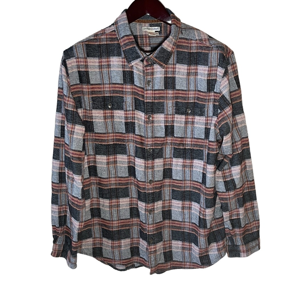 Carbon 2 Cobalt Flannel Shirt Mens XL Long Sleeve Button Up Cotton Plaid Casual